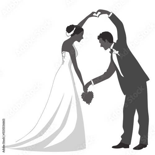 A Loving African American Couple on their Wedding Day, Forming a Heart