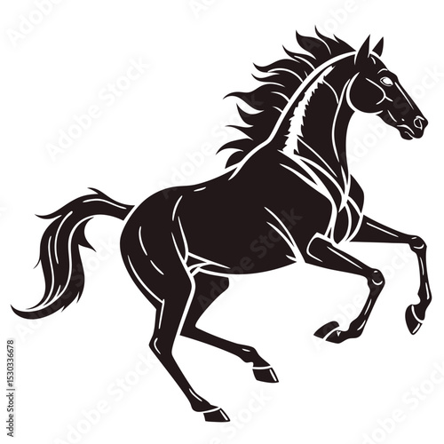 A beautiful powerful black stallion prancing illustration in vector format for designs