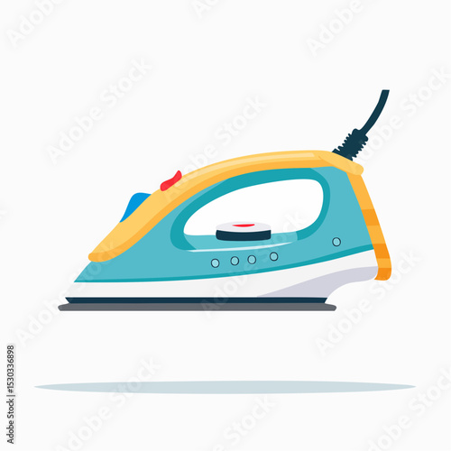Vector of a steam iron with tank and plate, shown on white background.