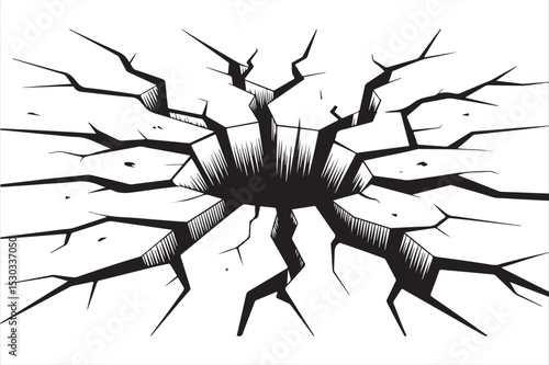 High-detail earth shatter vector with radiating cracks and deep fractured surface