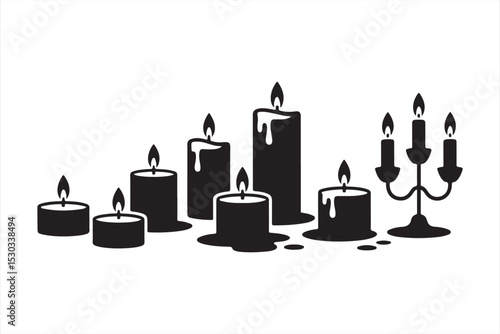 Elegant minimalist vector composition of burning candles with candelabra for romantic and festive designs