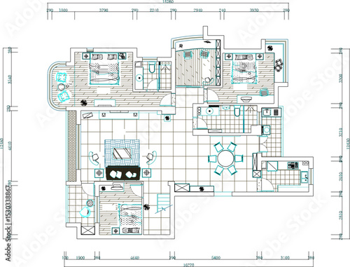 vector illustration of architectural design of interior furniture plan of modern residential room