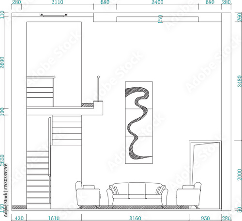 vector illustration of modern residential interior architectural design
