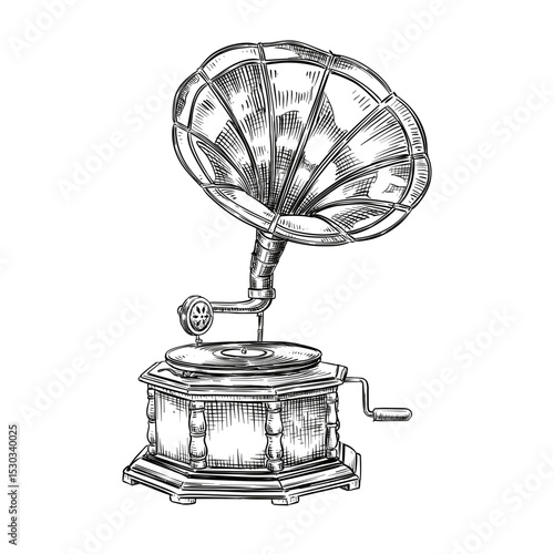 gramophone vector line art hand drawn illustration