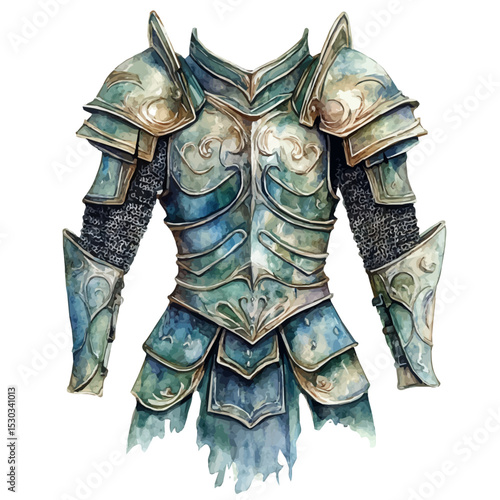 Elven Armor, watercolor drawing vector, isolated on a white background.