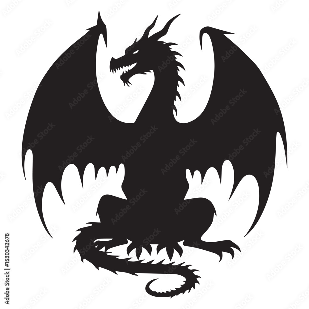 Fototapeta premium Black Dragon Silhouette Logo – Vector Fantasy Creature Emblem, Dragon vector