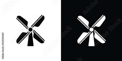 Dual Illustration FourBladed Propeller Silhouette in Black and White Reversal Design Elements