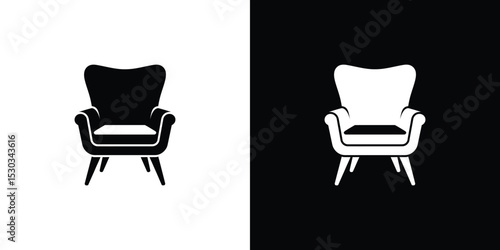 Elegant Wingback Chair Silhouette in Black and White Interior Design Icon Illustration