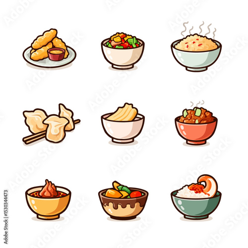 Delicious dishes & asian cuisine icons