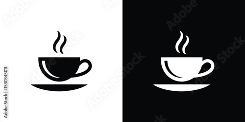 Inverted Coffee Cup Icons Black Cup on White, White Cup on Black Background