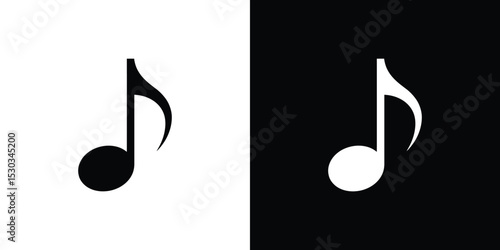 Inverted Music Note Icon Black on White, White on Black Symbol Design