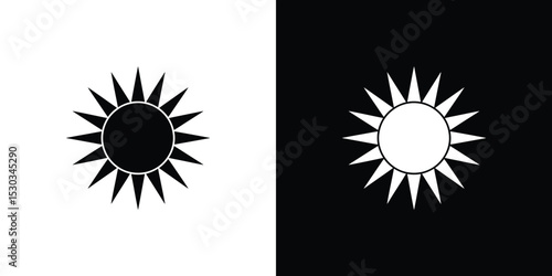 Inverted Sun Icons Black Sun on White, White Sun on Black Background