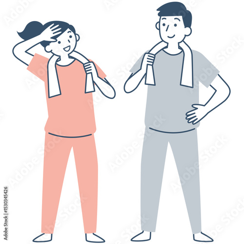 運動する若い女性と男性