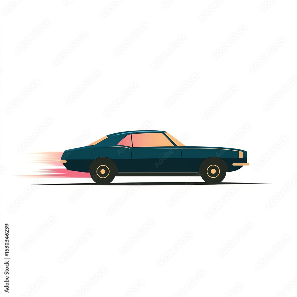Obraz premium Sleek Classic Coupe Car Icon Design, Vector Art in Flat Colors, Speeding Across White Background