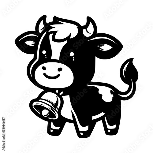 Adorable cartoon cow with bell illustration
