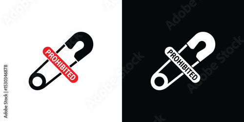 Minimalist Safety Pin with Red 'Prohibited' Bar on White Background