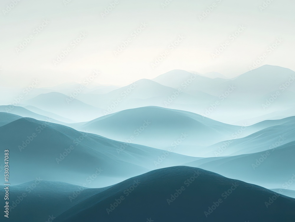 Fototapeta premium Serene Mountain Range Landscape with Layers of Peaks in Soft Blue Hues