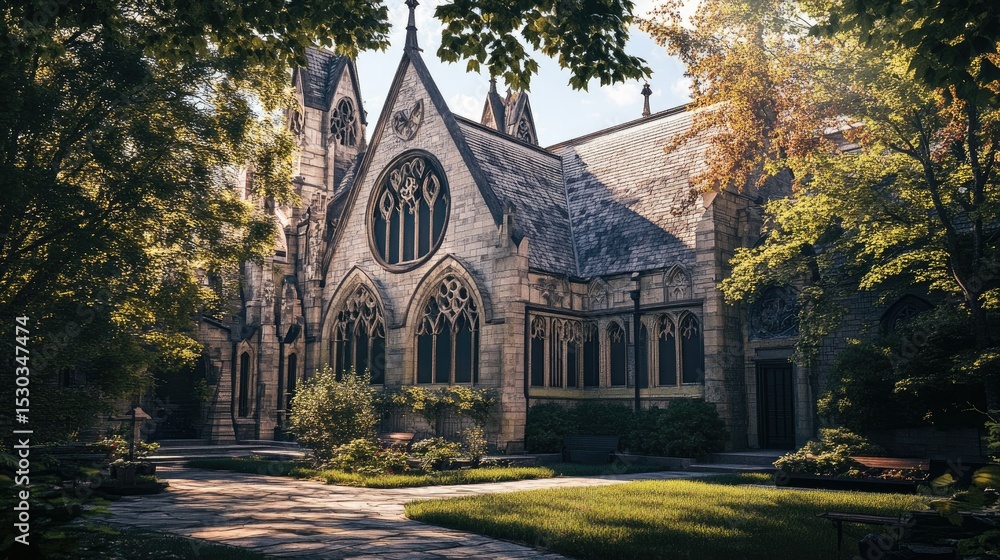 Obraz premium Majestic Stone Church Amidst Lush Greenery