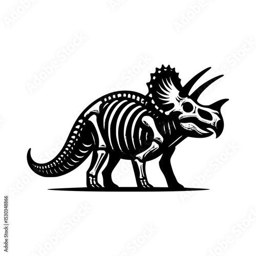 Triceratops skeleton illustration black and white