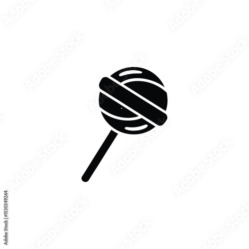Simple Black and White Round Lollipop with Stick Candy Icon Illustration