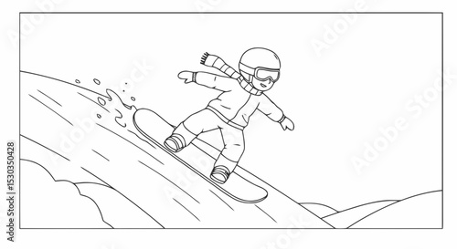 Child snowboarding down snowy mountain