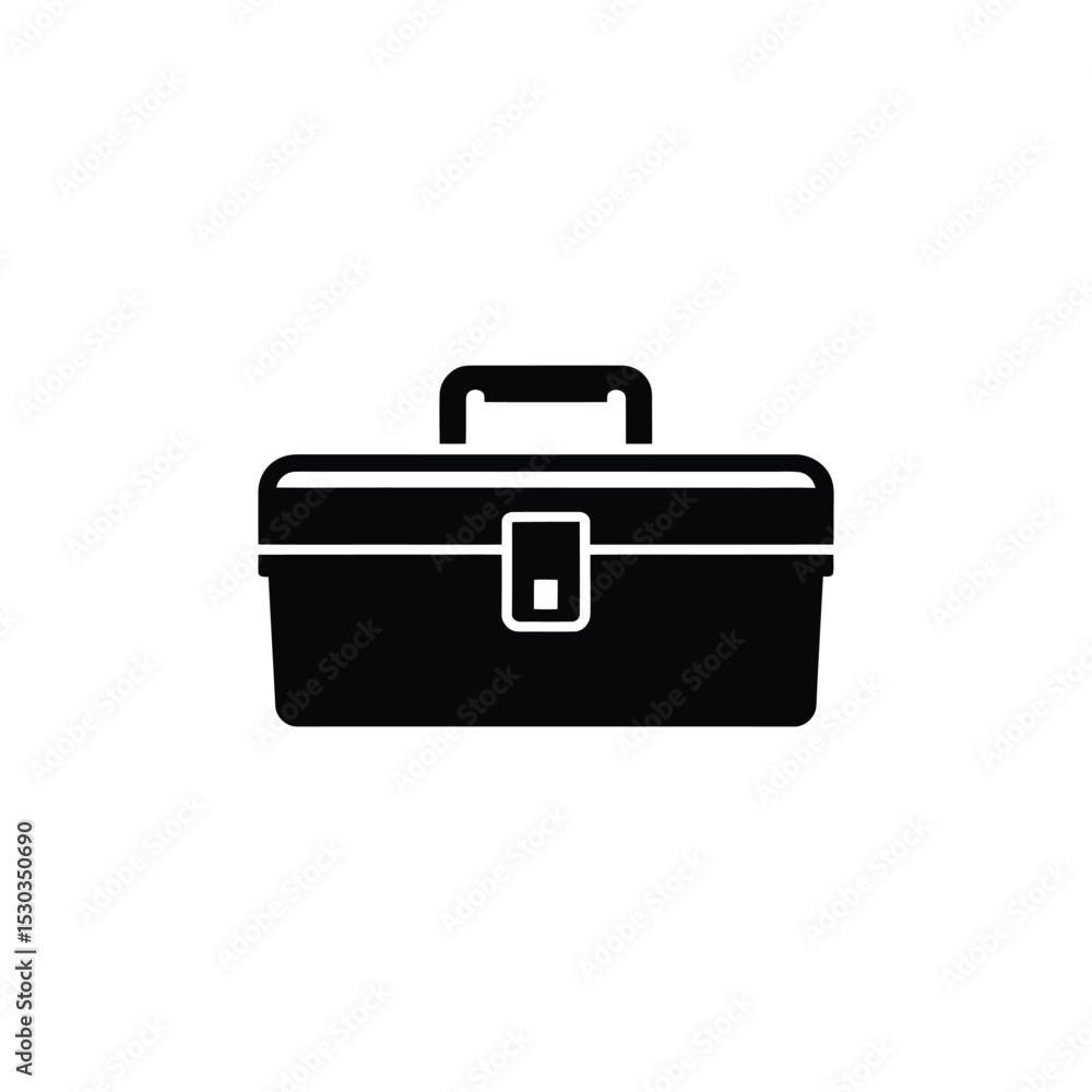 Solid Black Tool Box Illustration, Professional Equipment Container with Handle and Latch Solid Black Tool Box Illustration, Professional Equipment Container with Handle and Latch