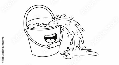 Happy bucket spilling water cartoon