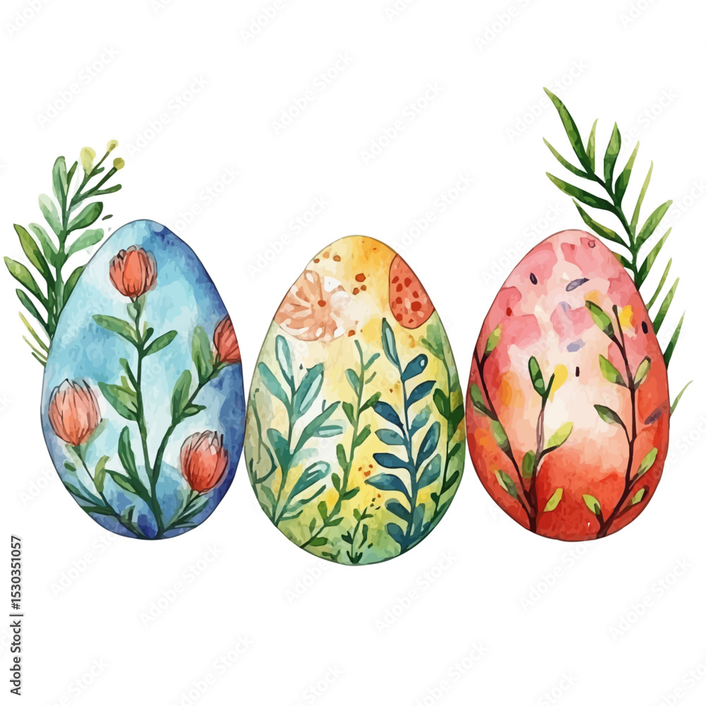 Fototapeta premium watercolor of Easter Egg Decorations, vector, isolated on a white background.