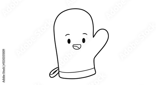 Happy oven mitt kitchen cooking outline