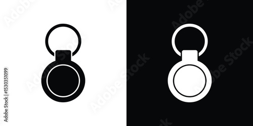 Stylized Black and White of a Round Keyring Tracker on Contrasting Backgrounds