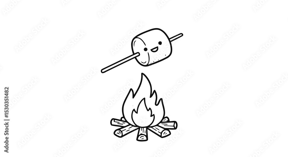 Fototapeta premium Marshmallow roasting campfire outline