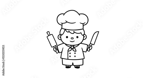 Little chef holding rolling pin and knife