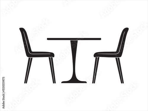 Black Table and Chairs Icon: Cafe, Restaurant, or Dining Room Vector

