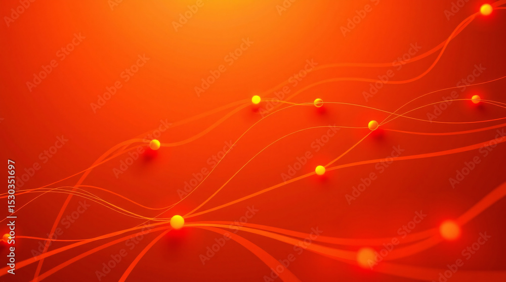 Flowing red-orange energy lines with glowing nodes on abstract digital background Flowing red-orange energy lines with glowing nodes on abstract digital background