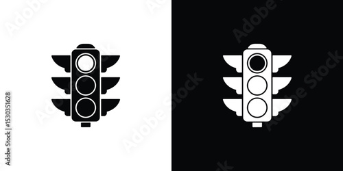 Traffic Light Icon Black and White on Split Background Road Safety Symbol