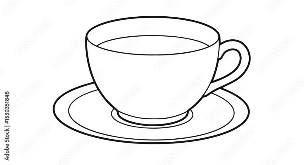 Outline cup of tea on saucer Outline cup of tea on saucer