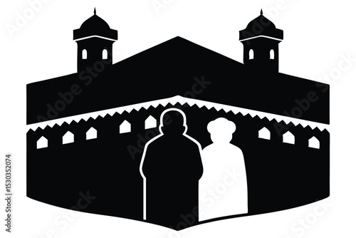Silhouette couple praying at the kaaba in mecca
