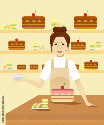 girl confectioner and cakes