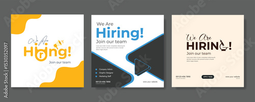 Professional vector template for we are hiring job vacancy announcement social media post design recruitment banner and employment promotion layout