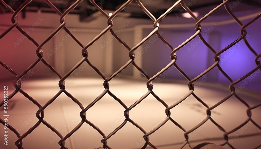 Fototapeta premium Interior of a cage, viewed through metal fence. Bright lighting