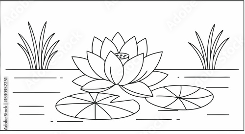 Outline lotus flower pond coloring page