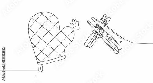 Oven mitt and clothespins line art