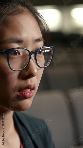 Intense Focus Before the Speech: A face etched with determination and a hint of anxiety as someone prepares for a crucial presentation, showing apprehension.