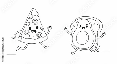 Running pizza and avocado toast characters