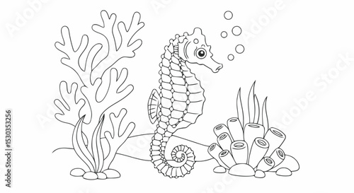 Sea Horse Coloring Page Ocean Scene