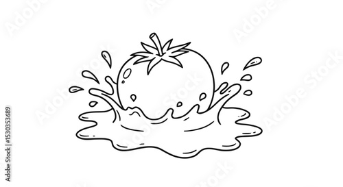 Tomato splashing in water outline