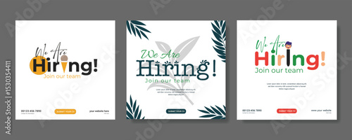 We are hiring job vacancy social media post banner design template. We are hiring job vacancy square web banner design.