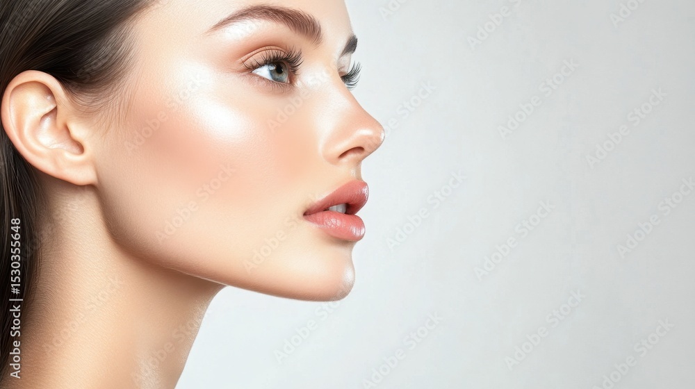 Fototapeta premium Clean minimalist image of smooth chin contour and symmetrical lower face lines