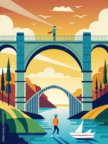 Sunset Landscape. A Serene Bridge View