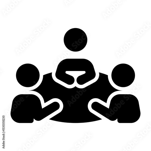 People meeting in a round table icon. Simple people iconography illustration in black and white colors